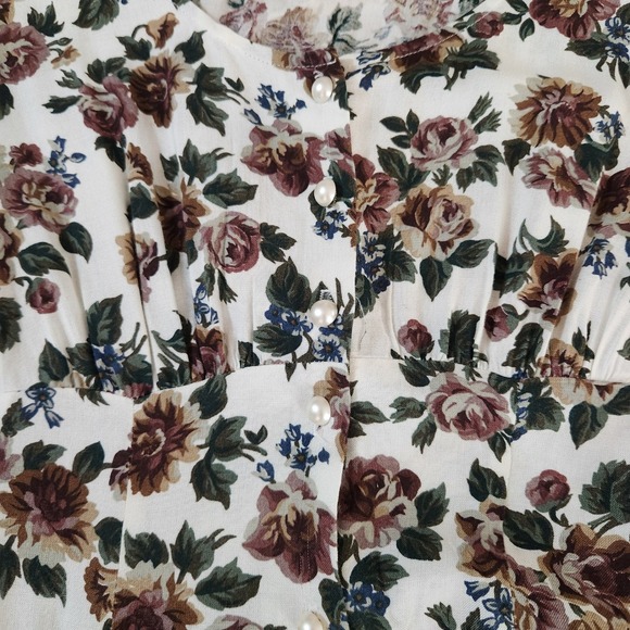 Vintage Be Smart Floral Dress Jr Size 5/6 Small Pearl Button Front 80s Milkmaid - Picture 11 of 12